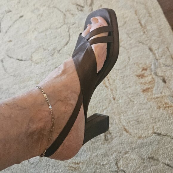 SHOES, CHOCLATE SILK HEELED CALICO SANDAL - Picture 8 of 8